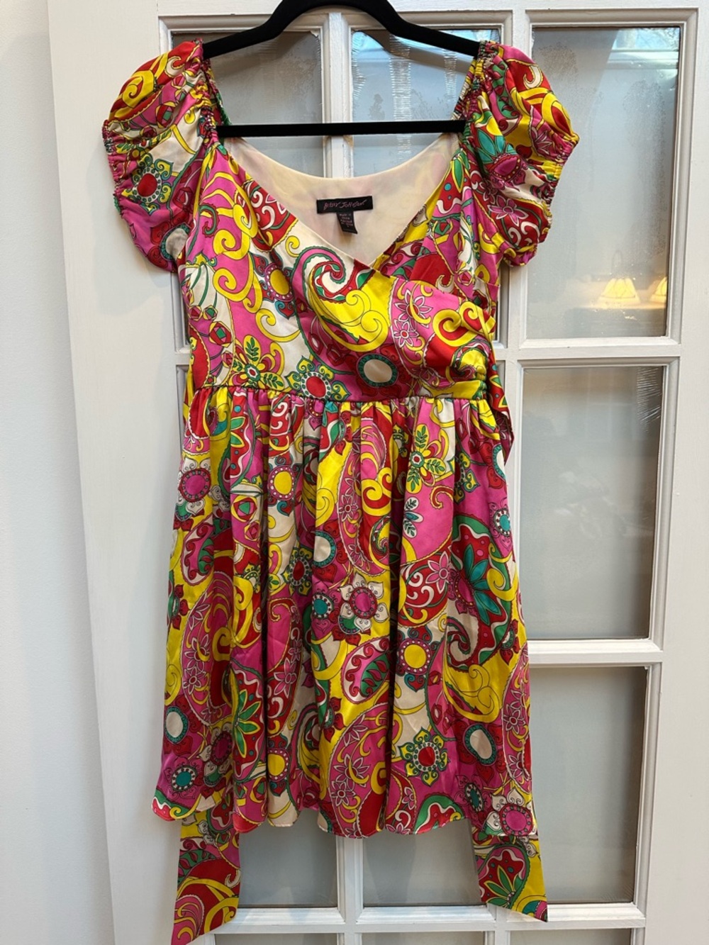 Vintage Betsey Johnson Y2K Silk Babydoll Psychedelic Floral Paisley Dress Size 2